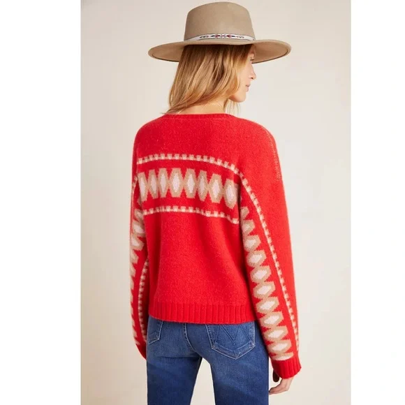 Anthropologie Tinsley Premium Cashmere Intarsia Knit Sweater Size XS Sweaters